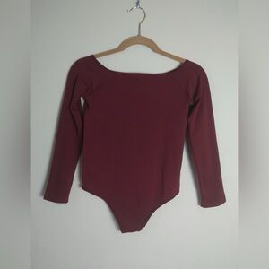 NWT Bodysuit Off The Shoulder Long Sleeve Pull Up Red Wine One Size